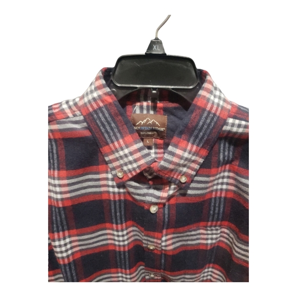 Mens Mountain Ridge Plain Flannel Shirt -Navy/Red size L - Picture 5 of 6